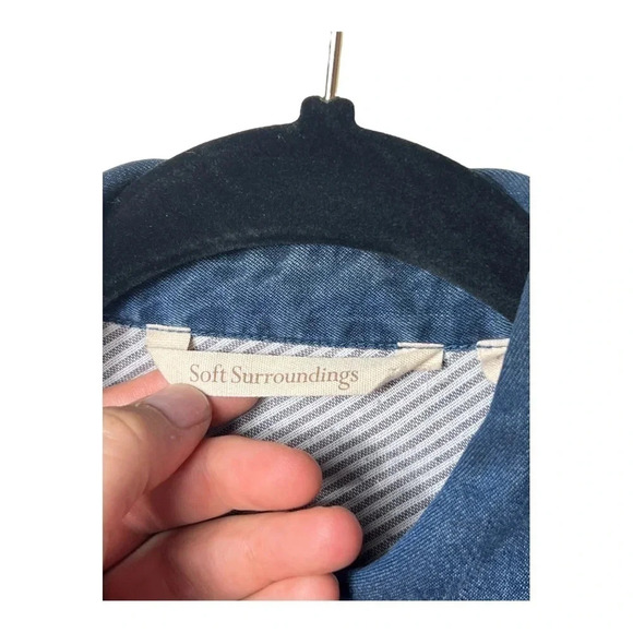 1252. SOFT SURROUNDINGS DENIM BUTTON UP TOP ROUND BOTTOM POCKETS SIZE SMALL BLUE - Picture 5 of 10